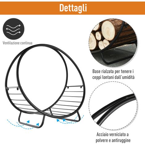 Panier à bois de cheminée en métal noir, 45x29.5x47cm, pour intérieur et extérieur, support à bûches design. (1/5)