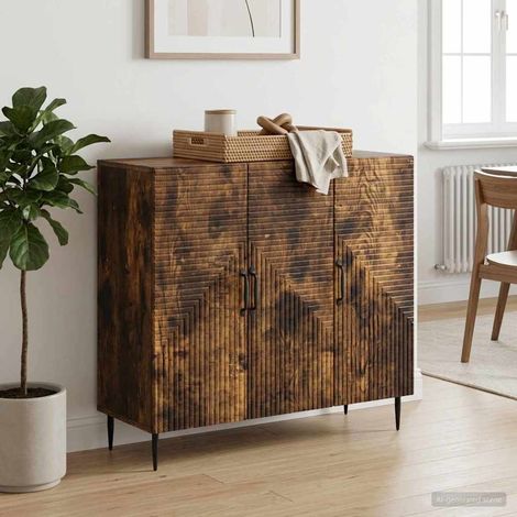 Buffet de rangement vintage en bois d’ingénierie, chêne fumé, 3 portes, 89 x 34,5 x 80 cm - PANGIVO (1/5)