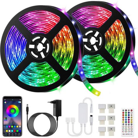 Barre lumineuse LED Bluetooth multicolore flexible de 10 m pour chambre, contrôlée par application smartphone