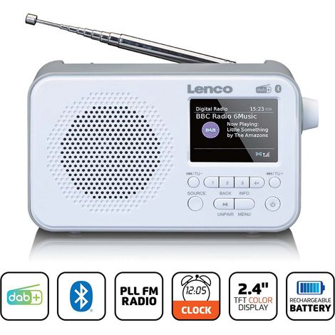 Tragbares DAB+ FM-Radio mit Bluetooth, 2,4-Zoll-Display, Weiß