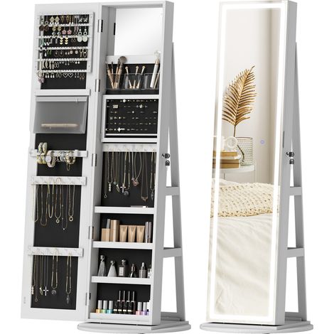 HOMCOM Jewellery Cabinet, Full Length Mirror with Storage, White (1/5)