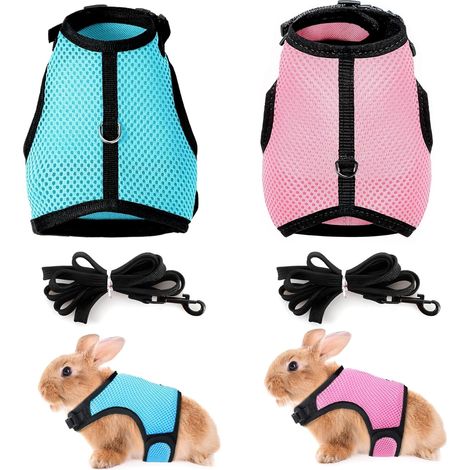 Lot de 2 Harnais Lapin L + Laisse, Maille Douce, Réglable, Petit Animal, Chinchilla Furet Hamster, Promenade (1/5)