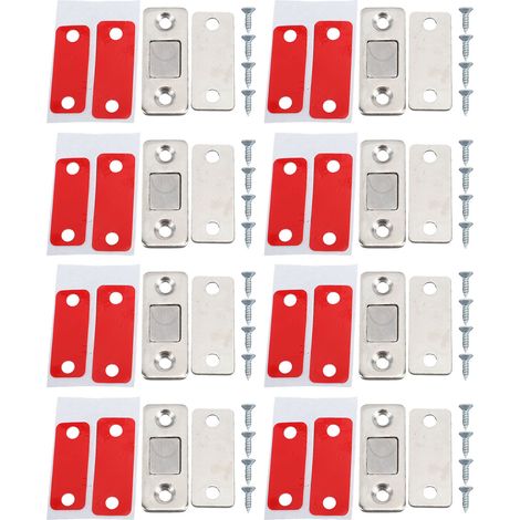 8 Pack Magnetic Door Catch Ultra Thin Door Latch Adhesive Stainless Steel 2 Way Installation Cabinet Closer for Kitchen