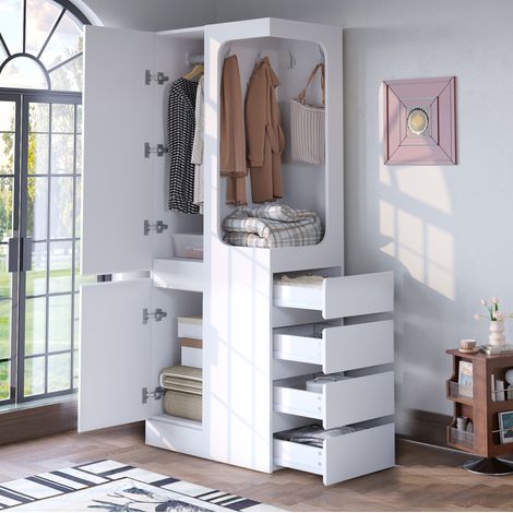 Armadio 70 x 40 x 170 cm con cassetti e vano appendiabiti aperto, bianco HAVRYA (1/5)