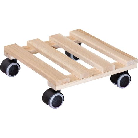 Cache-pot 24 x 24 x 8 cm I Utilisation en intérieur I Cache-pot à roulettes en bois de hêtre massif certifié FSC®, naturel I Capacité de charge 100 kg