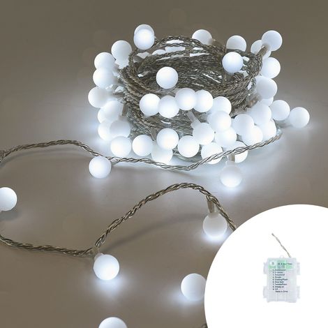 Catena decorata con 60 Perle a Led Bianco Freddo 9 metri cavo trasparente a batteria Wisdom (1/5)