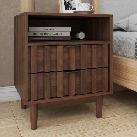 Mesita de noche 48x40x60 cm de madera de ingeniería nogal, 2 cajones – MEUBLIV (1/5)