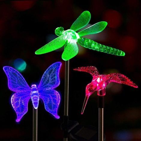 Lumières solaires pour piquets de jardin, paquet de 3 lumières décoratives pour oiseaux, lumières solaires pour jardin, lumières décoratives pour paysage solaire à LED multicolores changeantes pour p (1/5)