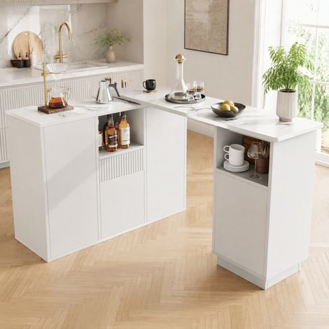 Îlot de cuisine/bar 210x30x100,9 cm en MDF blanc, modulable avec rangement pour cuisine FloraGrace (1/5)
