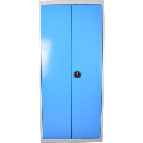 [JAMAIS UTILISE] Armoire d'Entretien Vestiaire 2 Portes Battantes 4 Tablettes 1 Penderie 180x80x50cm Bleu Gris (1/5)