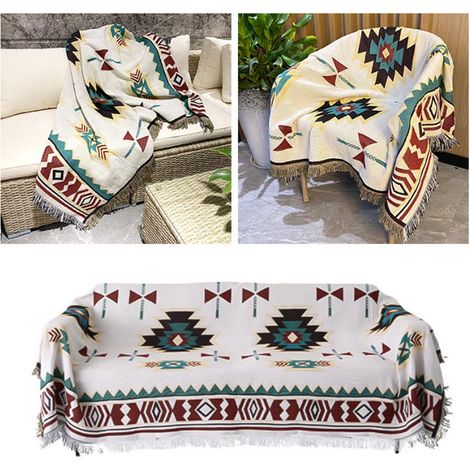 Housse de canapé en maille style ferme avec pompons, multi-usages - Housse de protection universelle pour canapé avec animaux de compagnie (chiens, chats), 180 x 300 cm (1/5)