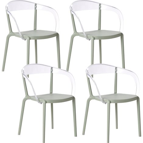 Conjunto de 4 sillas de jardín de plástico material sintético para interior y exterior con reposabrazos comedor verde claro Malevizi