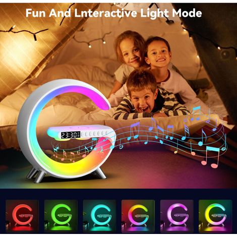 Lampe de charge sans fil - Lampe d'ambiance intelligente, haut-parleur Bluetooth, chargeur sans fil, veilleuse LED - Lampe musicale, réveil, touche, ambiance de table (1/5)