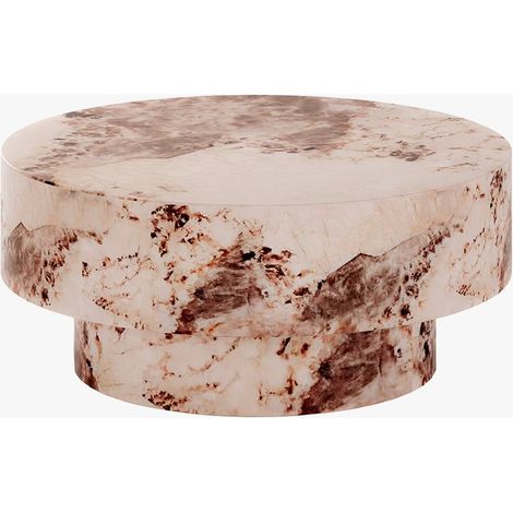 Mobilier Deco – Table basse ronde en marbre d'ingénierie beige et marron D70 cm – Élégance naturelle pour salon moderne – Surface pratique et fonctionnelle