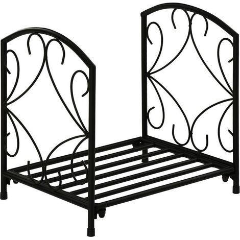 PORTALEGNA PER CAMINO DA INTERNO ED ESTERNO IN METALLO CON BASE RIALZATA PER 50KG DI LEGNA 39.5X31.5X39.5CM NERO (1/5)