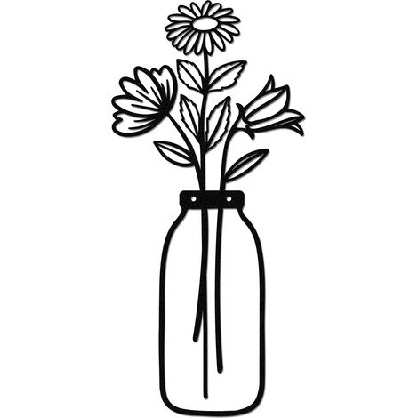 Art Murale Métallique Fleur Dans Vase - Acier Épais Revêtement Poudre Antirouille - Décoration Murale Salon Chambre Cuisine Salle De Bain - 40,6 x 18 cm - 1 Pièce (1/5)