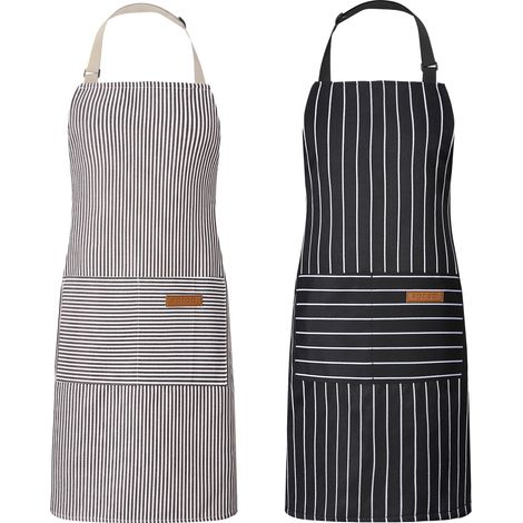 Lot de 2 tabliers de cuisine pour femme - Tabliers de cuisine ajustables avec poches - Tabliers de cuisine en coton pour hommes - Tabliers pour la cuisine, la peinture, la pâtisserie (1/5)