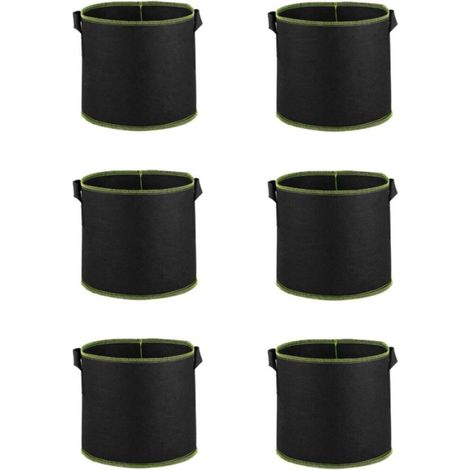 Juego de 6 bolsas de cultivo para plantas, tamaño maceta de 3 galones, bolsa de cultivo reutilizable, cesta para plantas, Φ 25 x 22 cm, negro, tela no tejida (1/5)