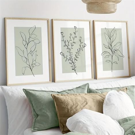 Lot de 3 affiches, modernes, plantes vertes sauge abstraites, décoration boho, pour salon, chambre à coucher, sans cadre (30 x 40 cm) (1/5)