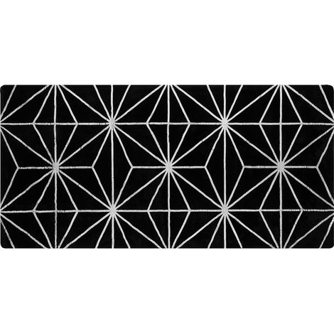 Alfombra negra con patrón geométrico de viscosa y algodón 80 x 150 cm tejida a mano estilo glam moderno Sibel