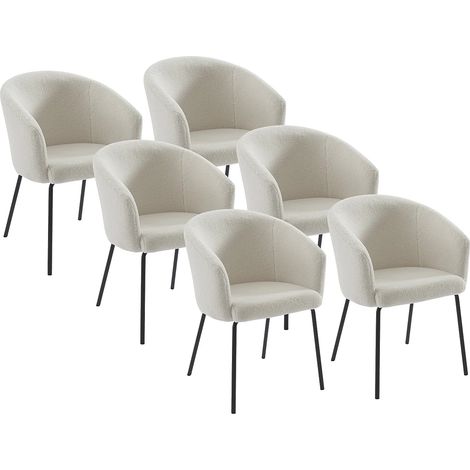 Vente-Unique – Lot de 6 chaises avec accoudoirs en tissu bouclette 100% polyester et piètement métal noir – Hauteur d'assise 48.5 cm – Pour intérieur (1/5)