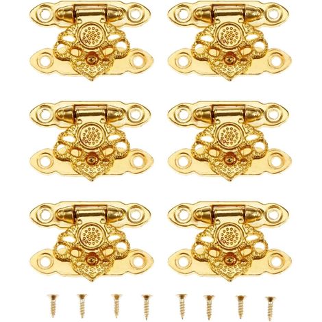 (6 pièces) Fermoir décoratif à visser, convient pour les armoires, les boîtes à bijoux, etc., couleur or, 35 x 25 mm (1/5)