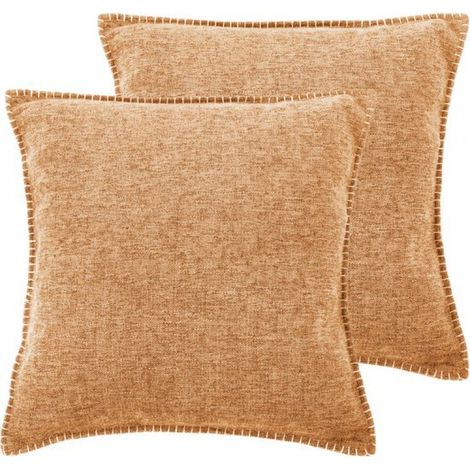 Home Studio - Coussin DAMIAN (garniture incluse) - Lot de 2 - 100 % polyester - Fermeture éclair - Housse lavable - Pour canapé, fauteuil, lit ou chaise - Carré - 45 x 45 cm - Camel (1/3)