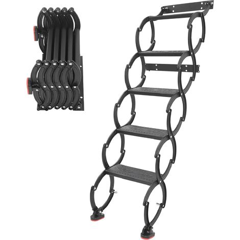 Klappbare Wandtreppe, ausziehbare Trittleiter für den Dachboden, Ziehharmonika-Dachbodentreppe mit 5 Stufen, Tragkraft pro Stufe 200 kg, vom Boden bis zur Decke 220 cm – schwarz (1/5)