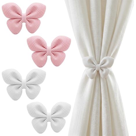 4 Pièces Embrasse pour Rideaux Magnétique - Attache Rideau, Pince Rideau et Embrasse Rideau, Blanc Rose, Nœud Fleur sans Perçage pour Salon Chambre Bureau (1/5)