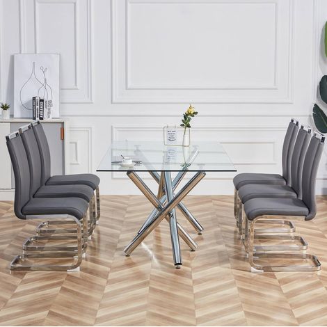 Sillas comedor set de 4 en polipiel gris OKMYHOME (1/5)