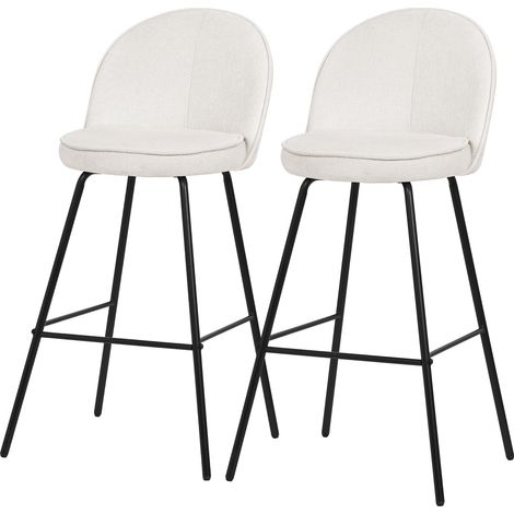ML-Design Barhocker 2er Set Beige mit Stoffbezug, 75 cm hoch, Gepolsterte Barstühle mit Stahlgestell, Küchenstühle mit Rückenlehne und Fußstütze, Tresenhocker Bistrohocker Thekenhocker Küchenhocker