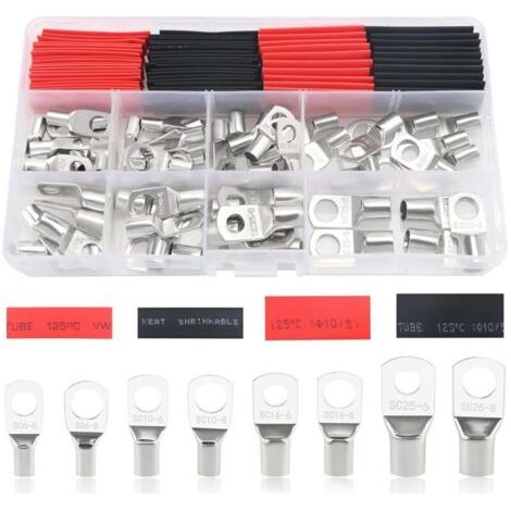 120 Pièces M6/M8 Cosses Tubulaires Kit, Cosses de Embouts de Câble de Batterie, pour Câble Électrique, avec Gaines Thermorétractables, Argent