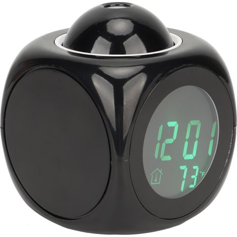 Réveil à projection avec affichage LED, mini-réveil numérique avec affichage de l'heure et projecteur, câble USB inclus, noir (1/5)