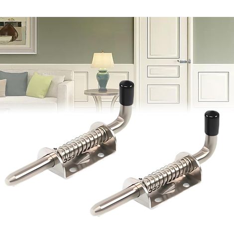 2 Pièces Loquet Ressort Inox,(10 X 128mm)Boulons à Ressort en Acier Inoxydable,Loquet à Ressort,Lot de 2 verrous à ressort en acier inoxydable pour porte de garage,abri de jardin,cour (1/5)