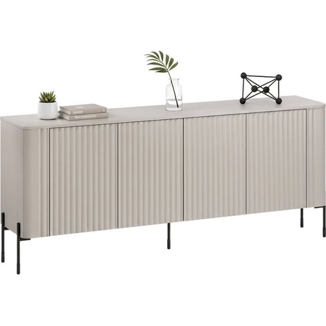 Credenza Laion, Madia da salotto con quattro ante battenti, Rialzata da terra, 190x40 h80 cm, Beige