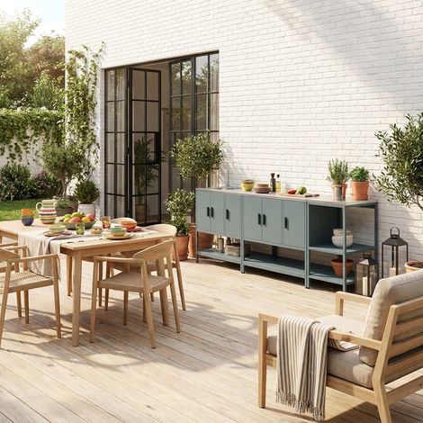 sweeek - Cuisine extérieure 3 modules acier inoxydable bleu gris