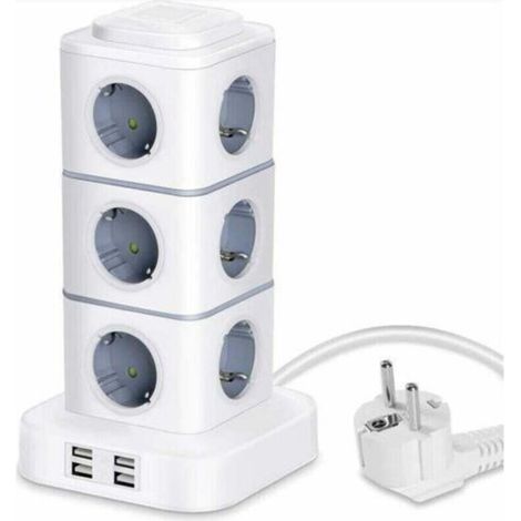 Multiprise verticale 12 prises avec 4 ports USB – Rallonge 3M – Protection contre surtensions – Charge rapide pour appareils mobiles (1/5)