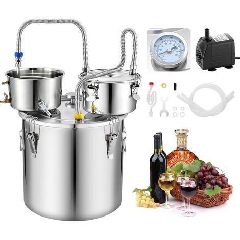 VEVOR Kit de Destilador de Agua y Alcohol 30 L Alambique con Accesorios, Con Barril de Destilación Incorporado, Termómetro de Doble Escala, Bomba de Agua, Para Elaborar Whisky, Vino, Brandy en Casa (1/5)