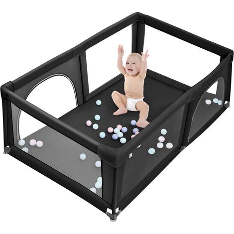 Porta di Sicurezza,Centro Attività Portatile e Sicuro per Bambini,Haloyo®,Box con Cancello,pieghevole,con 50 sfere,parco giochi di sicurezza per bambini,180 x 120 x 66cm,nero (1/5)