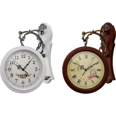 Horloge murale double face blanche pour bureau, salon, intérieur et extérieur. (1/4)