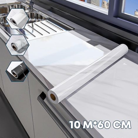 Papier peint effet marbre autocollant lot de 4 pour la décoration des plans de travail de cuisine blanc moderne 60 cm x 10 m - Multicolore (1/4)