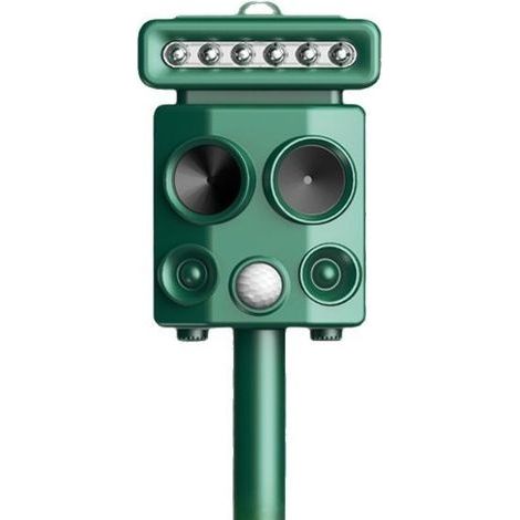 Répulsif à ultrasons pour animaux - 4 modes - Avec détecteur de mouvement PIR et lumière clignotante LED - Chargement solaire et USB - Étanche - Pour chats, chiens, oiseaux, animaux sa