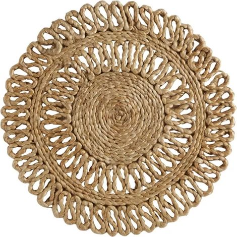 Set de table rond en jute naturel 38 cm, protection de table en fibres végétales, dessous d'assiette tissé, lot de 1, idéal pour décoration bohème et repas champêtres. (1/5)