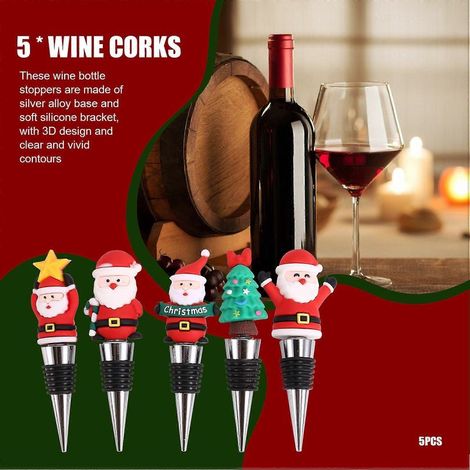 Lot de 5 bouchons pour bouteilles de vin, bouchons de vin décoratifs pour Noël -- (1/5)