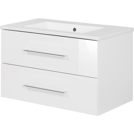 FACKELMANN Waschtischunterschrank inkl. Keramikbecken B.PERFEKT / Badschrank mit Soft-Close-System hochwertiger Waschbeckenunterschrank in Weiß / Breite 80 cm"-"84153 (1/5)