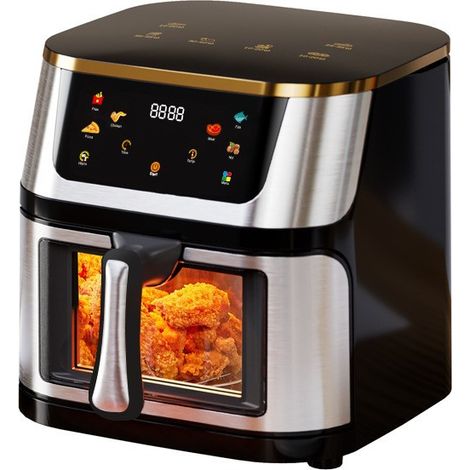 Friteuse à air chaud noire 8L numérique 1400W, cuisson sans huile croustillante rôtir griller réchauffer maison (1/5)