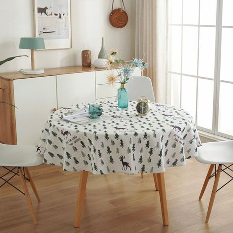 Nappe ronde de 150 cm, style nordique, pour table de jardin ou de cuisine, motif cerf de la forêt