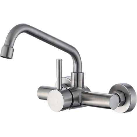 Ugreat – Wandarmatur für die Küche – Gebürsteter Edelstahl – 360° schwenkbarer Auslauf – Wandmontage – 30 % Wasserersparnis (1/5)