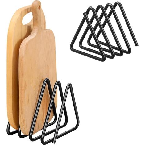 (2x Planche à Découper, organisateur placard cuisine, support de planche, Support Plateaux de Cuisson, Casseroles, Couvercles, Noir en Métal (1/5)