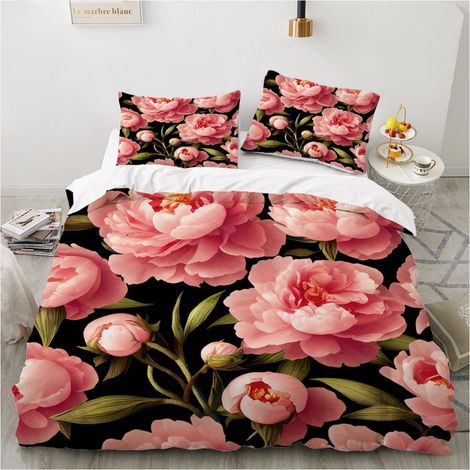 Bettwäsche 135x200 cm mit Blumenmotiv, 2-teilig, Mikrofaser, Rosa